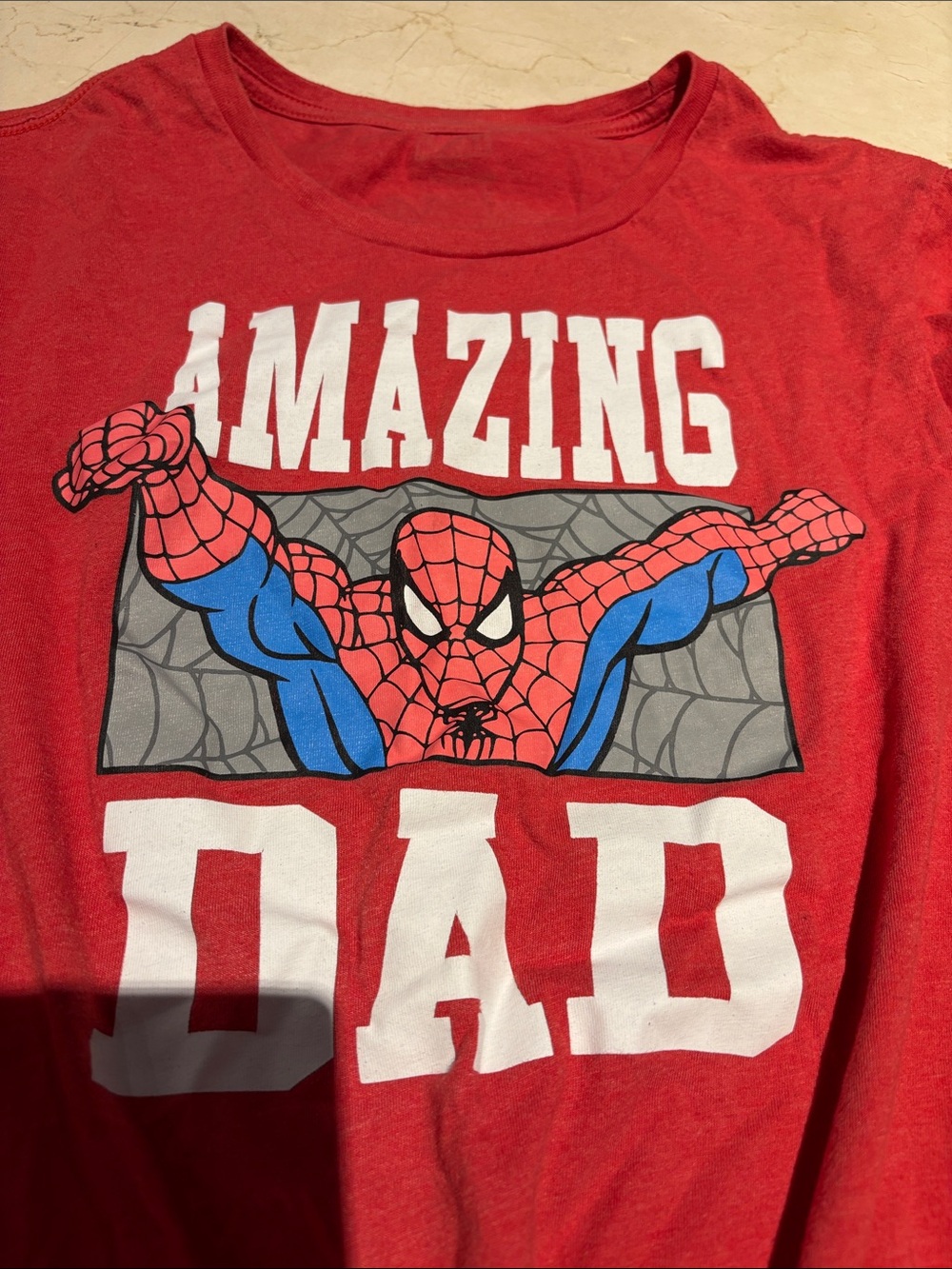 Amazing Dad Red Kids Tee with Spider Graphic